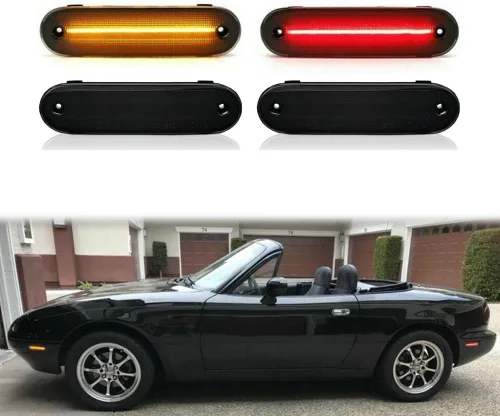 Miniatura 12 de Conjunto de carcasa de luz de marcador lateral de lente roja ámbar delantera y trasera compatible con lámpara de parachoques Fender Fender 1990-2005