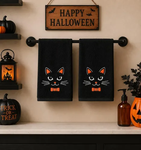 Miniatura 20 de Serafina Home Toallas de mano de baño de Halloween, fantasmas bordados, diseño Boo, juego de 2, color negro, 16 x 25 pulgadas