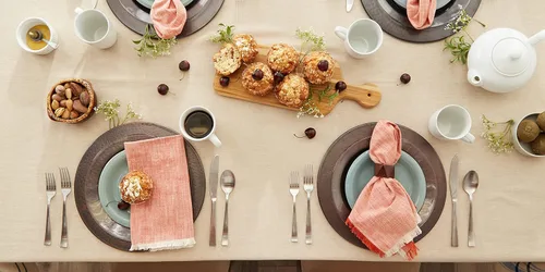 Miniatura 6 de DII - Mantel redondo para mesa de comedor, estilo rústico, colección de manteles con rayas estilo francés, 177.8 cm de diámetro, color gris Gris