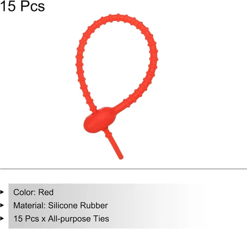 Miniatura 3 de MECCANIXITY Paquete de 15 bridas de silicona reutilizables de 8.5 pulgadas para el hogar, oficina, cocina, organizador de bolsas de alimentos, Rojo