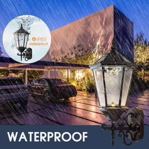 Miniatura 4 de Lámpara solar decorativa de pared para exteriores, linterna de pared impermeable del atardecer al amanecer, lámpara LED de montaje en pared, 21
