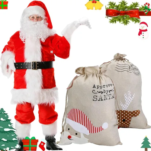 Miniatura 5 de XinblueCo Santa Sack - Paquete de 2 bolsas de lona de reno de Navidad con cordón, bolsa de regalo de Navidad extra grande para niños, tamaño 27.5 x
