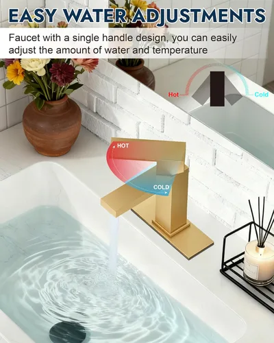 Miniatura 9 de Midanya Grifos de Baño de 1 Agujero, Llave de Fregadero de Baño de Acero Inoxidable de Una Sola Manija, Grifos de Lavabo Modernos con Placa