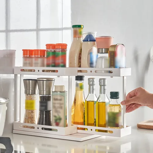 Miniatura 2 de DULRLLY Organizador giratorio para especias, 2 estantes de especias de dos pisos, organizador de armario de cocina extraíble para tiendas recetas