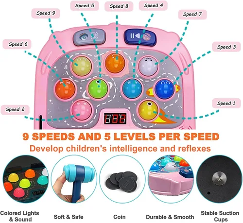 Miniatura 2 de Juego de Golpear Topos para Niños, Juguetes para Niños y Niñas de 3-12 Años, Juguete de Golpear Topos para Niños Pequeños, Regalos para Niños y Rosa