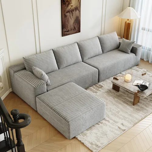 Miniatura 17 de Sofá seccional modular de 139.4", sofás minimalistas en forma de U con 2 otomanas chaise, sofá cama convertible moderno de asiento profundo, tela