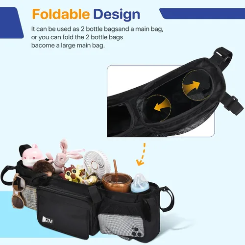 Miniatura 5 de ZZM Organizador de cochecito doble para Bob Duallie y Baby Jogger City Mini GT2, accesorios para cochecito doble con 2 bolsillos enfriadores