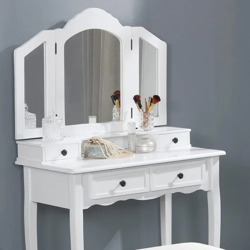 Miniatura 4 de Roundhill Furniture, Sanlo - Juego de tocador y banco de madera, blanco