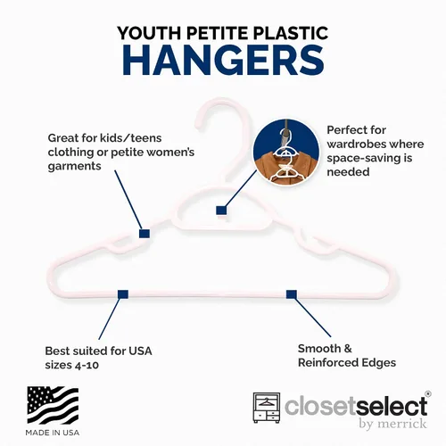 Miniatura 4 de Closetselect Perchas juveniles de plástico para niños pequeños y niños de 13 pulgadas, ganchos para armario, perchas para ropa infantil, tamaños 4 a