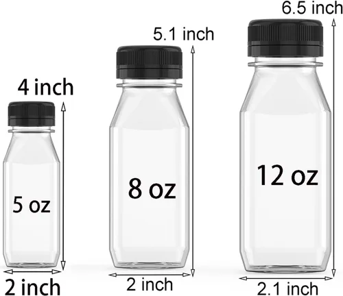 Miniatura 2 de 5 piezas de botellas de jugo de plástico reutilizables de 6 oz, recipientes transparentes a granel con tapas negras para jugo, batidos, té, leche