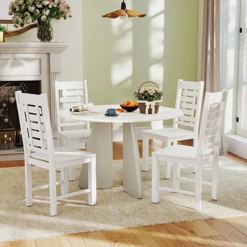Miniatura 2 de Giantex Juego de 2 sillas de comedor de madera, sillas de cocina de madera de goma 100% maciza con respaldo alto e inclinado, asiento ancho, sillas