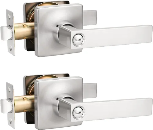 Miniatura 16 de GOBEKOR Paquete de 1 palanca de paso, manijas de puerta rectas de níquel satinado para cerradura de puerta de armario, manija cuadrada de puerta