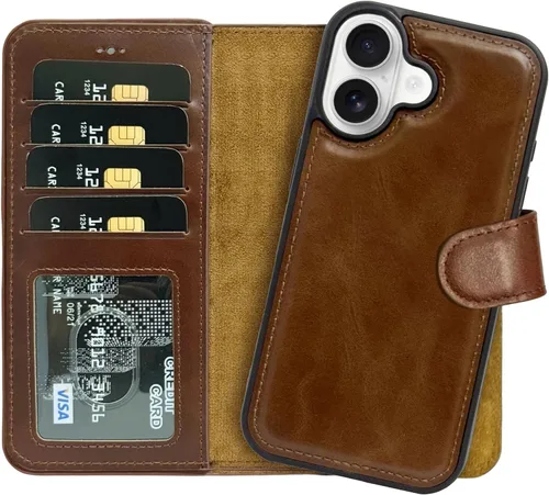 Miniatura 66 de HARDISTON Funda de piel auténtica de alta calidad hecha a mano para iPhone 11 Pro de 5.8 pulgadas, tarjeteros de doble folio, funda magnética Negro