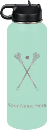 Miniatura 77 de LaserGram Botella de agua personalizada, palitos de lacrosse, acero inoxidable de doble pared aislada al vacío con popote superior, regalo grabado