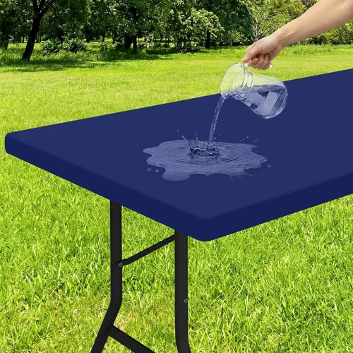 Miniatura 16 de Smiry - Mantel rectangular de vinilo con respaldo de franela elástica ajustada para mesas plegables de 2 pies, manteles impermeables y lavables