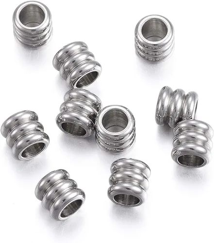 Miniatura 16 de Fashewelry - 100 cuentas espaciadoras de agujero grande de acero inoxidable en forma de barril de 6x6 mm, cuentas ovaladas de metal pulido liso