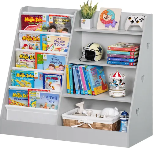 Miniatura 8 de Lerliuo Estantería y Organizador de Almacenamiento para Niños de 4 Niveles, Estantería Inclinada de Cinco Capas para Niños, Estante de Libros