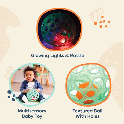 Miniatura 4 de B. toys – Sonajero sensorial con luz para bebé – Bola texturizada con agujeros – Luces brillantes y sonajero – Para bebés y niños pequeños – Agarrar