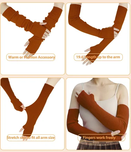 Miniatura 59 de Guantes cálidos de cachemira de brazo largo para mujer, guantes de invierno acogedores sin dedos, calentadores de brazos suaves, gran regalo