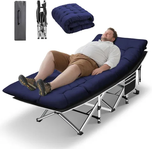Miniatura 9 de HABUTWAY Catre de campamento, catre portátil para adultos, catre para dormir de 28 pulgadas de ancho, carga máxima de 600 libras con colchón grueso