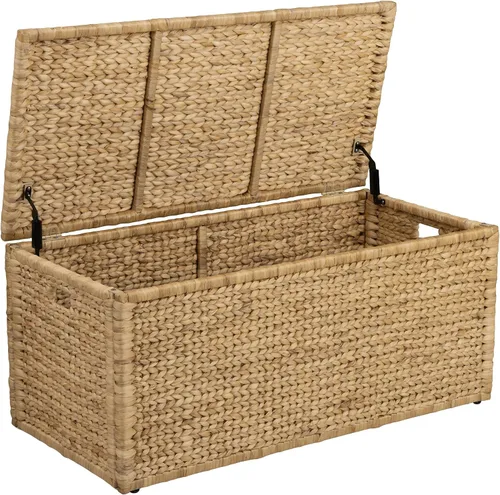 Miniatura 10 de eHemco Baúl de almacenamiento de mimbre de jacinto de agua resistente con marco de metal, 30 x 17.5 x 17.5 pulgadas, marrón lavado