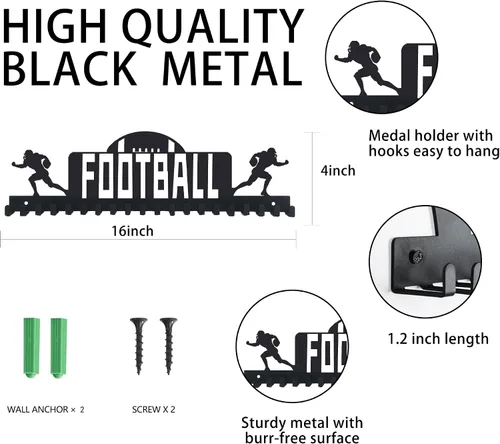 Miniatura 3 de Goutoports Soporte de exhibición de medallas de hockey para carreras deportivas, metal de acero negro resistente con más de 60 medallas, fácil