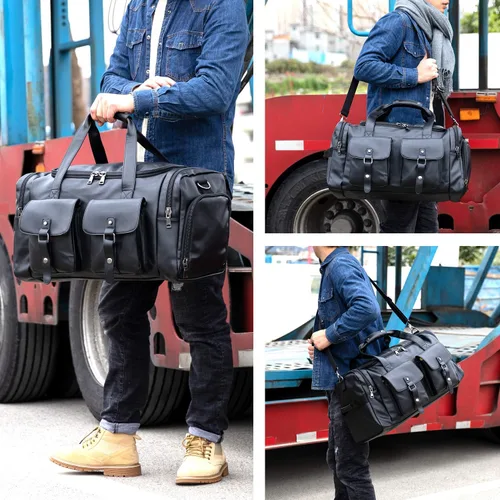 Miniatura 7 de Zeroway Bolsa de viaje de piel sintética con bolsa para zapatos 2 Negro