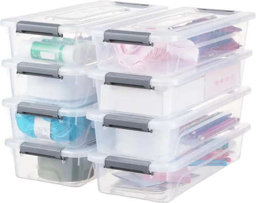 Miniatura 8 de Contenedor de plástico con tapa, diseño apilable, caja de clip para manualidades, suministros y artículos de oficina