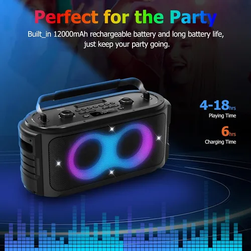 Miniatura 5 de Altavoz Bluetooth Portátil 300W Pico Sonido Grande Potente Fuerte Graves Profundos Boombox Inalámbrico Grande con Subwoofer DSP Luz LED para Fiestas