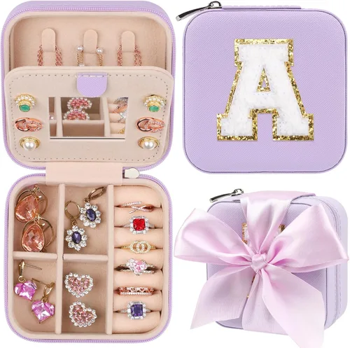 Joyero de viaje, caja de joyería de viaje morada, organizador de joyas de viaje, regalos de viaje para mujeres y niñas, caja organizadora de joyas,