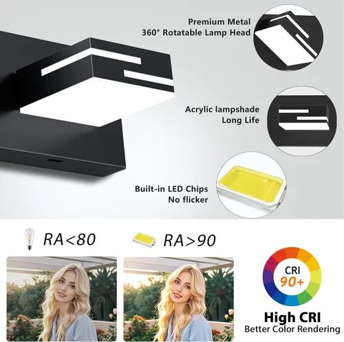 Miniatura 3 de Lámparas LED modernas para tocador de baño, 4 luces, 5CCT, regulables, color negro mate, para accesorios de iluminación de baño sobre espejo