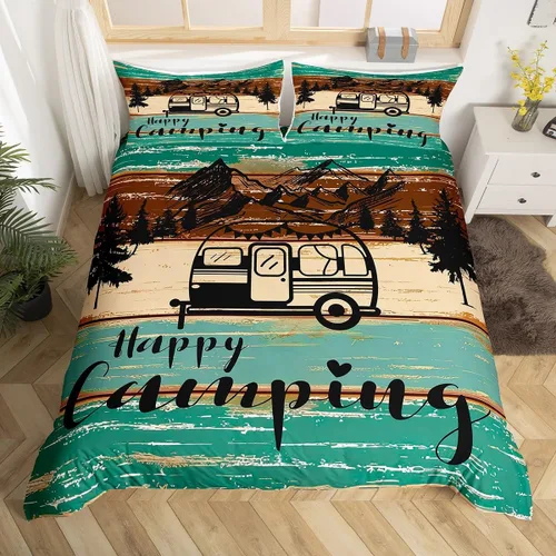 Miniatura 21 de Juego de ropa de cama de oso rústico tamaño individual para mujeres adultas, funda de edredón con estampado de oso salvaje y animales salvajes
