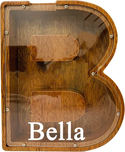 Miniatura 35 de Alcancía grande de madera personalizada para niños, alcancía con nombre personalizado, alcancía (nombre grabado láser) letras del alfabeto