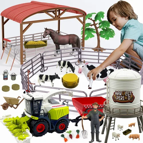 Miniatura 8 de Peagprav Figuras de Animales de Granja Juguetes - Set de Juguetes de 140 Piezas Juguete de Granero Caballo Establo Tractor Remolque Molino de Viento
