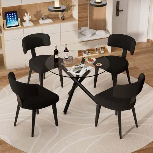 Miniatura 12 de Juego de mesa de comedor redonda para 2, mesa de cocina de 3 piezas y sillas Boucle para 2, juego de mesa de comedor redonda de 36 pulgadas con 2