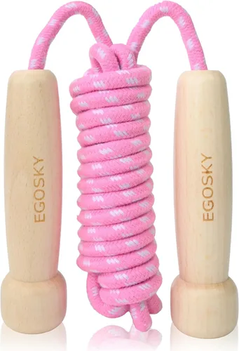 EGOSKY - Cuerda de saltar para mujeres, hombres y niños, cuerda de saltar ajustable con mango de madera para adultos, niños y niñas, ejercicio de