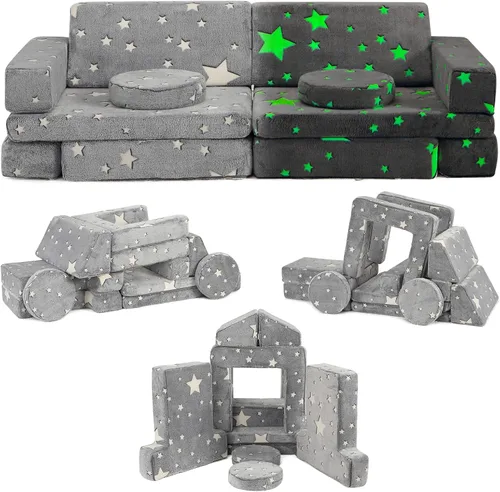 Miniatura 8 de Sofá modular para niños pequeños, muebles imaginativos para dormitorio, sofá infantil para jugar, dormir, niñas y niños pequeños, gris
