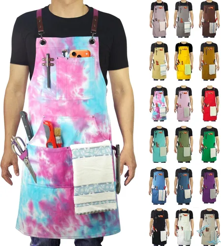 Miniatura 35 de Delantal de cocina, delantal de trabajo, lienzo, múltiples bolsillos, jardinería, pintura, barbacoa, artista, carpintero, tallas M a XXL, gris oscuro