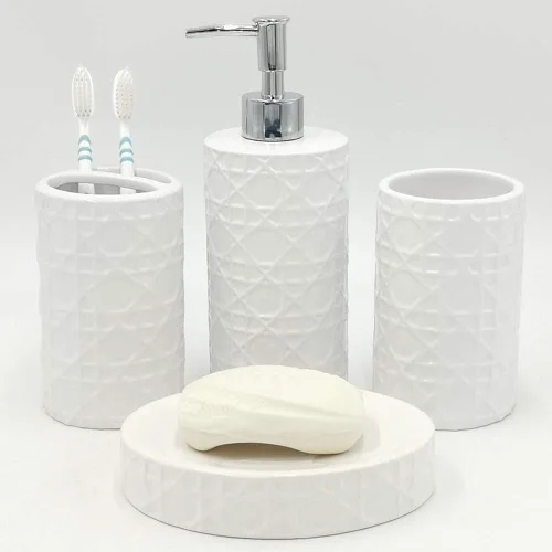 CAA'S - Juego de accesorios de baño de cerámica de 4 piezas para decoración de baño, incluye dispensador de loción, soporte para cepillos de