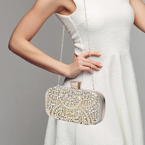 Miniatura 3 de fannos Bolso de mano dorado con diamantes de imitación bolso de mano dorado con diamantes de imitación bolso de mano dorado para mujeres y mujeres