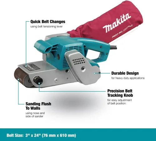 Miniatura 2 de MAKITA Lijadora de correa de 3 x 24 pulgadas, sin polvo, modelo 9924DB, azul