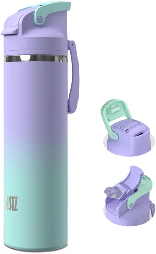 Miniatura 16 de OISIZ Botella de agua aislada de 20 onzas con boquilla 2 en 1 y tapa de popote, cierre de seguridad de un clic, 100% a prueba de fugas, mantiene