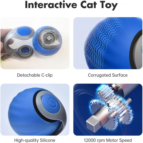 Miniatura 7 de Petgravity Speedy Sprint - Pelota de juguete para gatos, juguetes interactivos mejorados para gatos de interior, 2 velocidades, pelota móvil Azul
