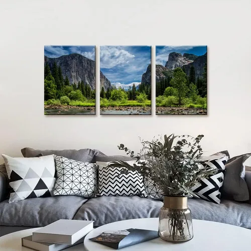 Miniatura 2 de Pacimo 3 Piezas Arte de Pared Verde Pintura Parque Nacional Yosemite Lago de Agua Clara Montañas Árboles Rocas Imágenes Impresiones en Lienzo