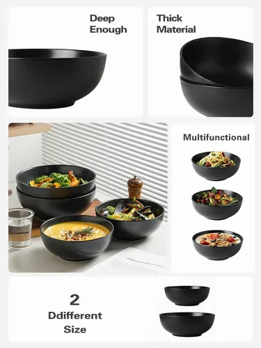 Miniatura 3 de Kanwone Tazones grandes para servir, 55 onzas, cuencos de cerámica para ensalada, pasta, tazones de sopa de porcelana, juego de 2, platos