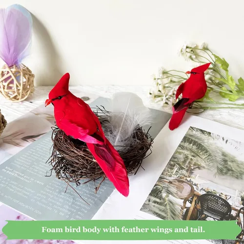 Miniatura 4 de 12 adornos de pájaros cardenales rojos, decoración de árbol de Navidad, 5.5 pulgadas, clip en tela emplumada, pájaros artificiales para decoración