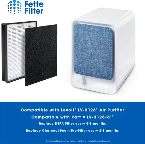 Miniatura 4 de Fette Filter - Juego de 2 filtros de repuesto para purificador de aire premium, compatible con purificador de aire Levoit LV-H126 (2 Hepa 2 carbono)