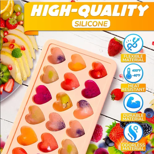 Miniatura 4 de Bandeja para cubitos de hielo con tapa – Molde de silicona de 24 cavidades para forma de corazón y dulces – Moldes flexibles, resistentes al calor e