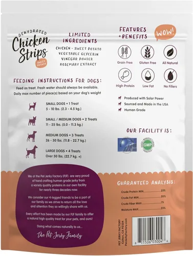 Miniatura 2 de Pet Jerky Factory Golosinas prémium de pollo y batata para perros de 12 oz. 100% grado humano Fabricado en EE.UU. Alto en proteínas Sin