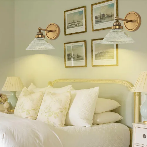 Miniatura 4 de HEQIQEH Aplique de pared vintage a pilas con pantalla de vidrio acanalado transparente, lámpara de pared inalámbrica regulable con control remoto
